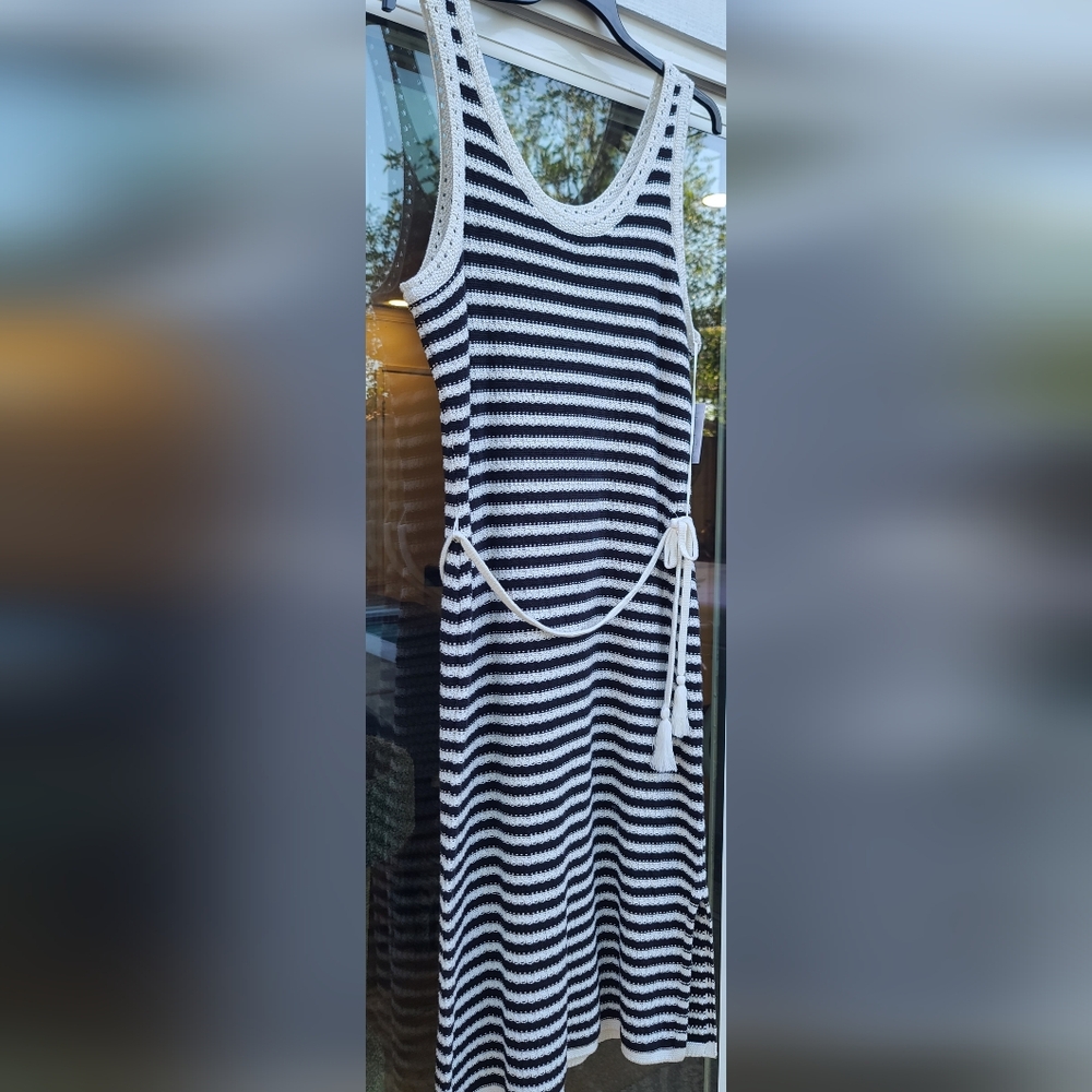 Nine West Knit Nautical Cottagecore Black & White Striped Dress - Size XXL / 2X - Picture 5 of 17
